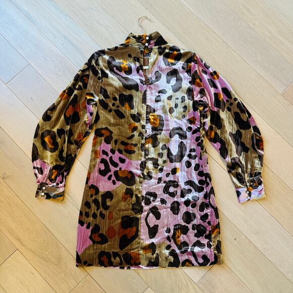 Anthropologie Eleanor Layla Velvet Leopard Tunic Dress Women's Sz 6 - Picture 5 of 10